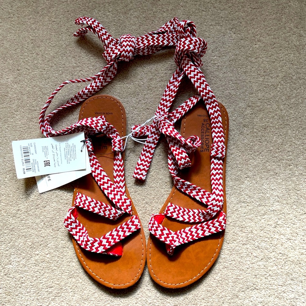 Super cute, boho, red & white lace up gladiator sandals 

NWT